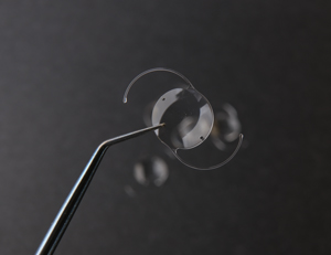 A close up of the IC-8 intraocular lens.